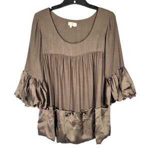 BOW & ARROW Anthropologie SILK Bell Sleeve BUTTON POCKETS Babydoll BLOUSE TOP S